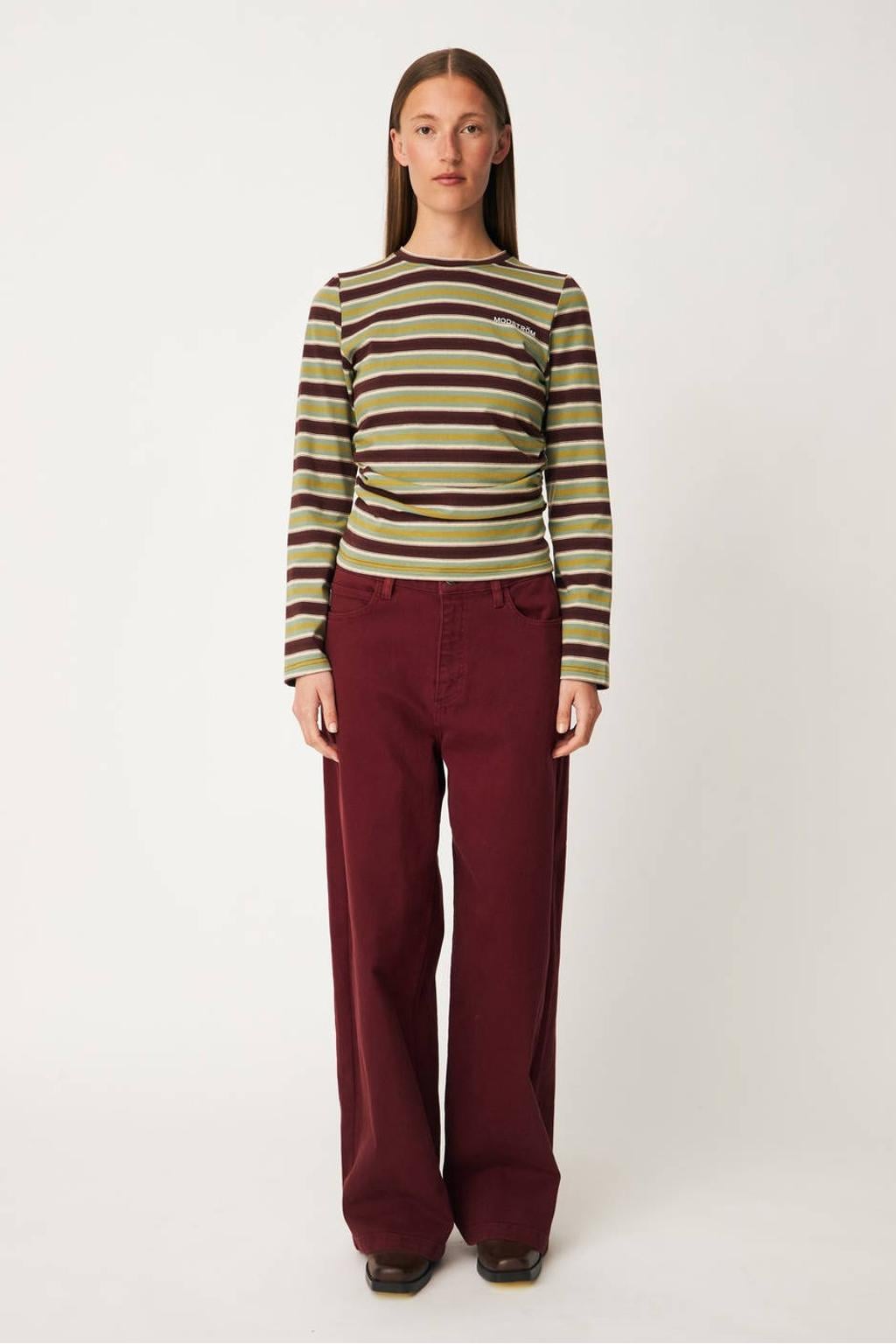 Modström wide leg jeans met ceintuur - wijnrood
