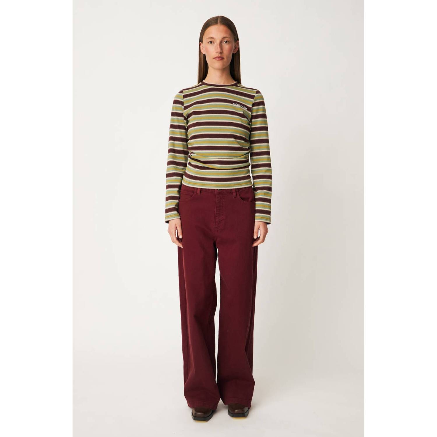 Modström wide leg jeans met ceintuur wijnrood