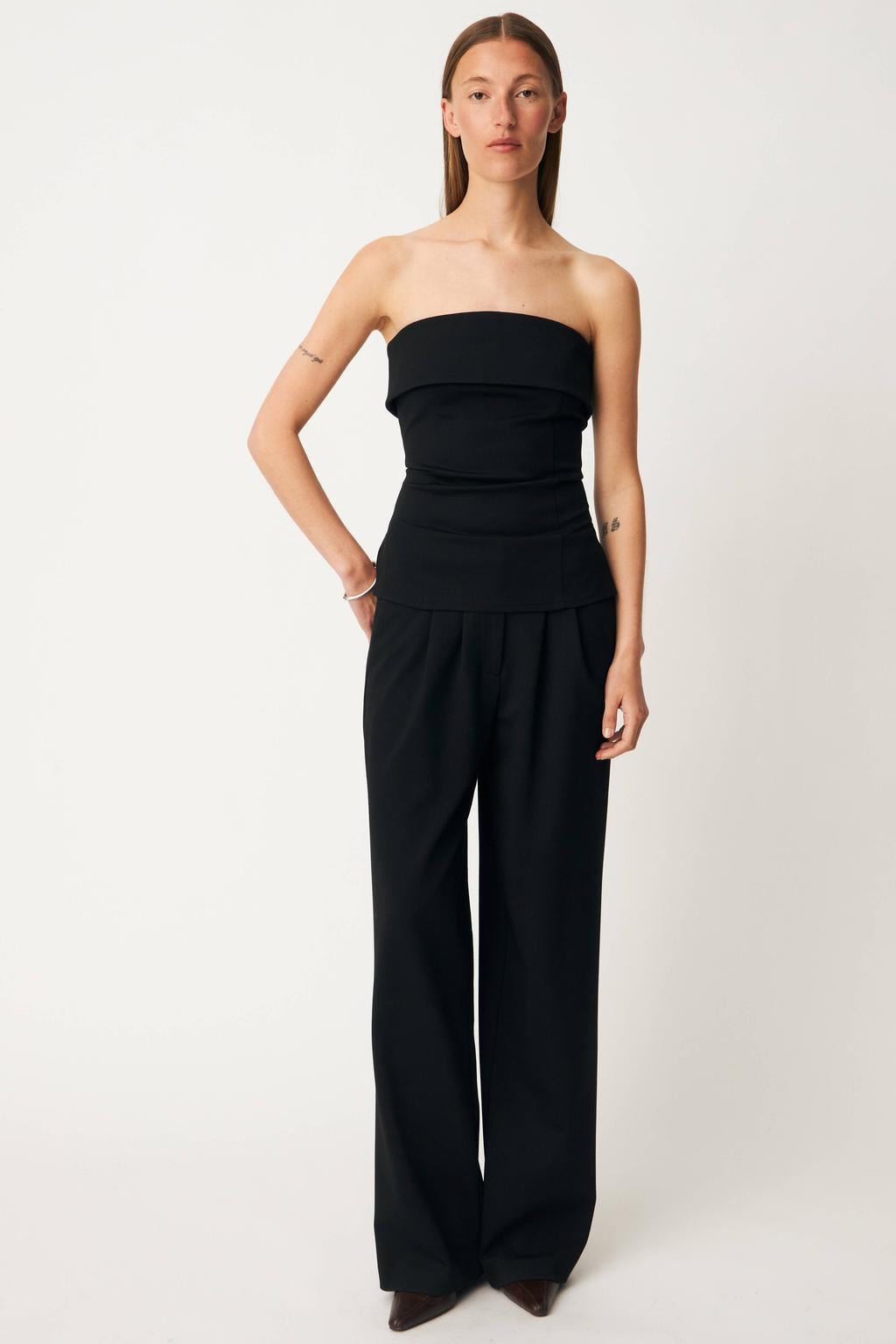 Modström wide leg broek met plooien - zwart
