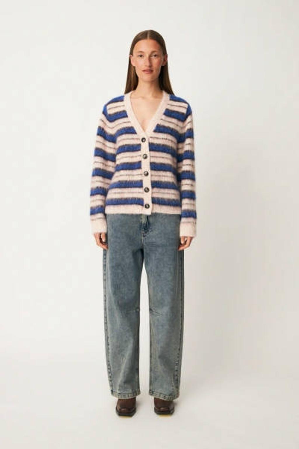 Modström gestreept gebreid vest met wol - roze/blauw