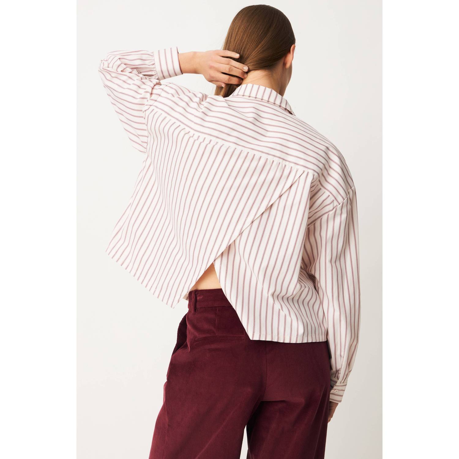 Modström gestreepte blouse met cut-out lichtroze