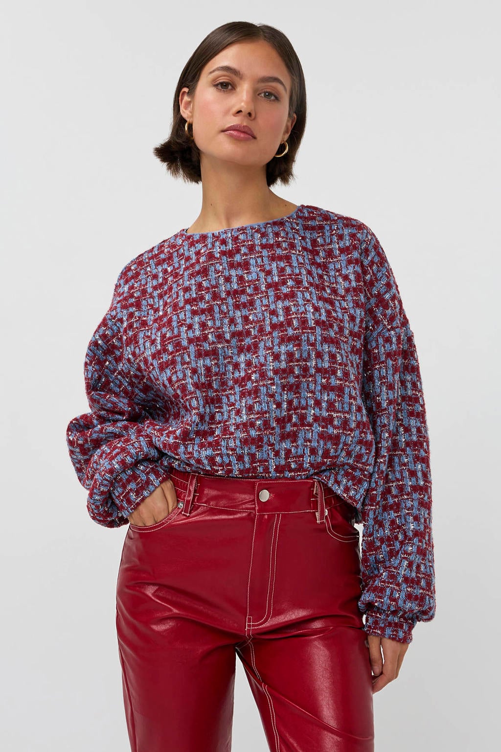 Multikleurige dames Studio AMAYA X Sofie Graafland bouclé top meerkleurig met lange mouwen en ronde hals