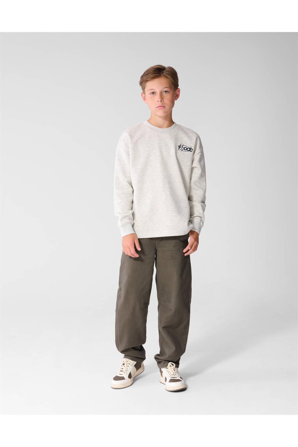 Lichtgrijze jongens Shoeby sweater met backprint, lange mouwen en ronde hals