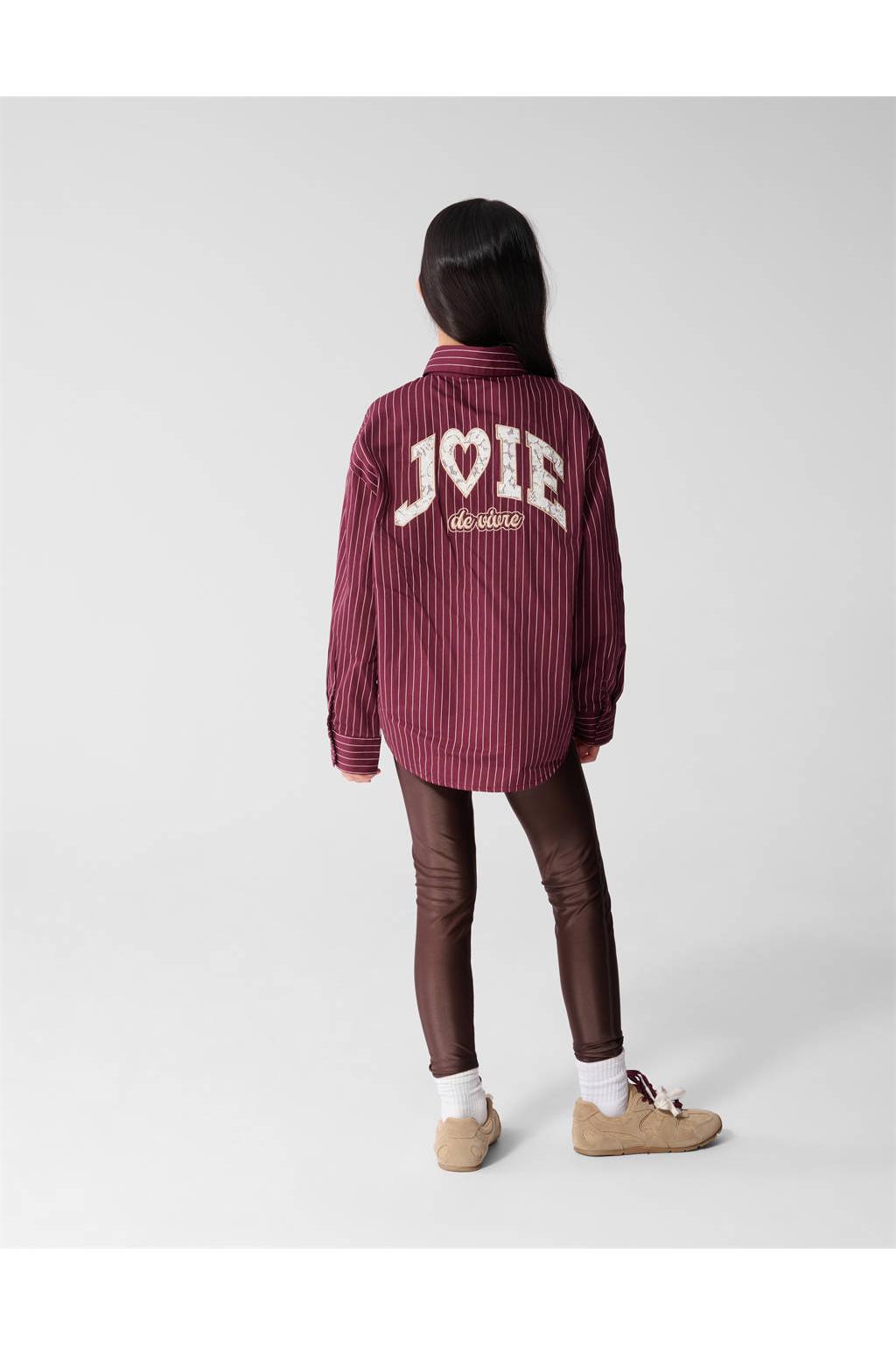 Donkerrode meisjes Shoeby oversized blouse van katoen met krijtstreepprint, lange mouwen, klassieke kraag en knoopsluiting