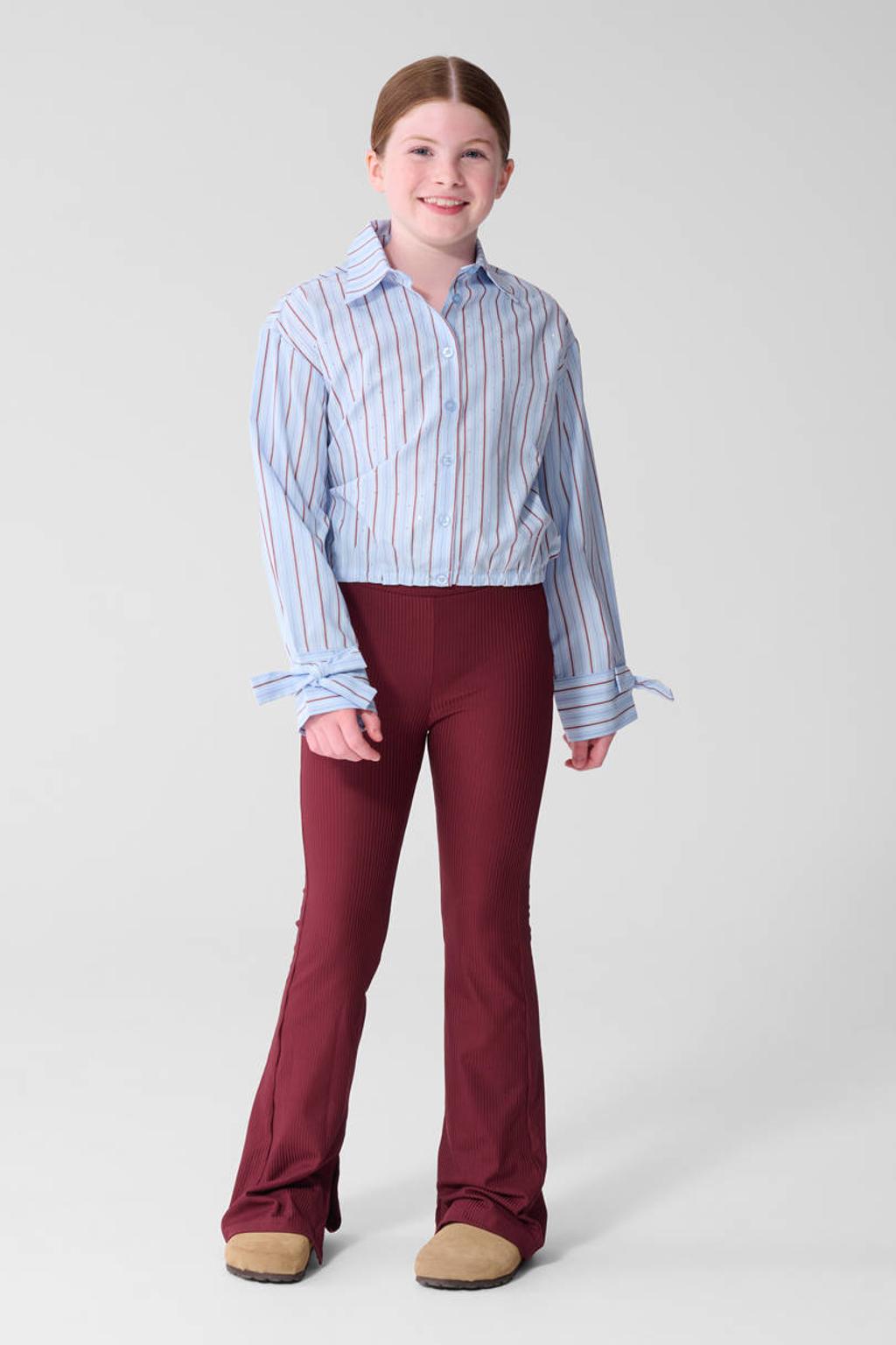Donkerrode meisjes Shoeby flared broek van polyester met regular waist, elastische tailleband en effen