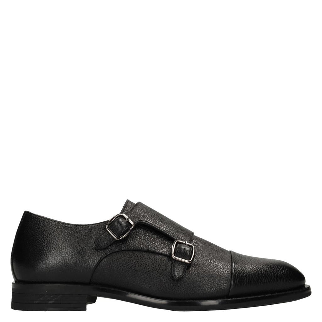 Zwarte heren Manfield leren gespschoenen -