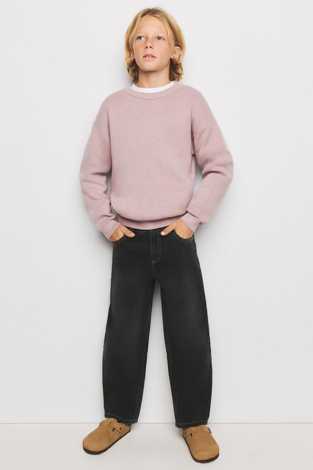 Black denim jongens Mango Kids ballon barrel jeans van denim met regular waist, rits- en knoopsluiting en effen
