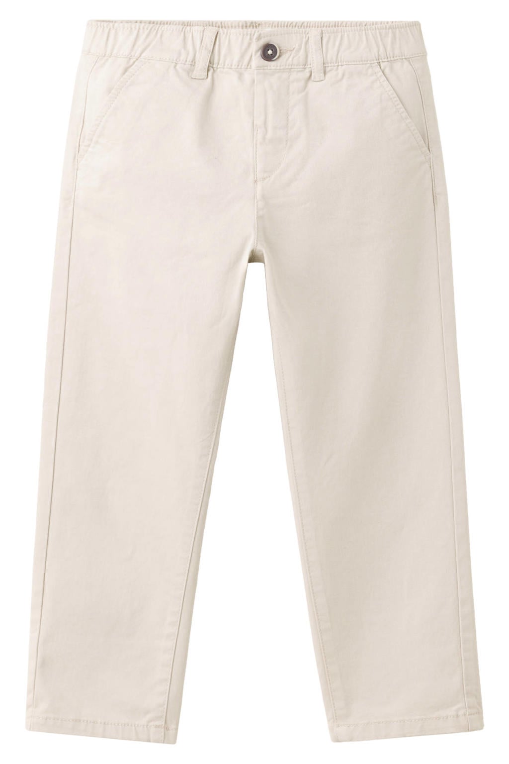 Witte jongens Mango Kids chino van stretchkatoen met rits- en knoopsluiting en effen