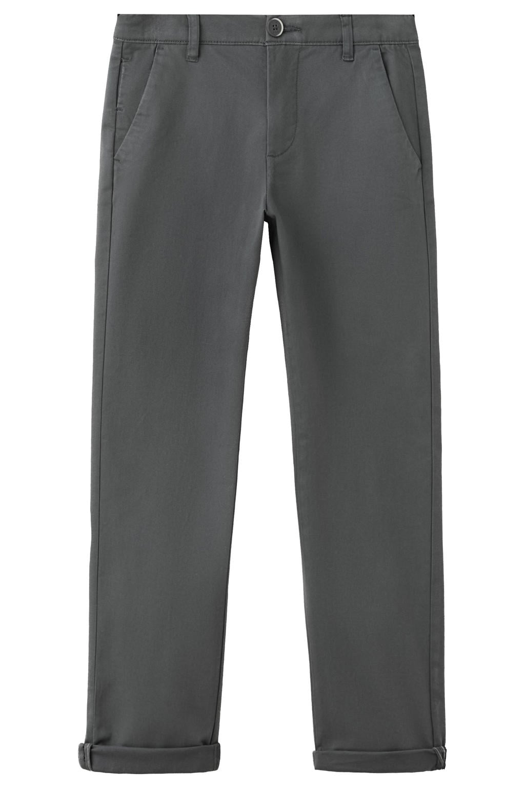 Antraciete jongens Mango Kids chino van stretchkatoen met rits- en knoopsluiting en effen