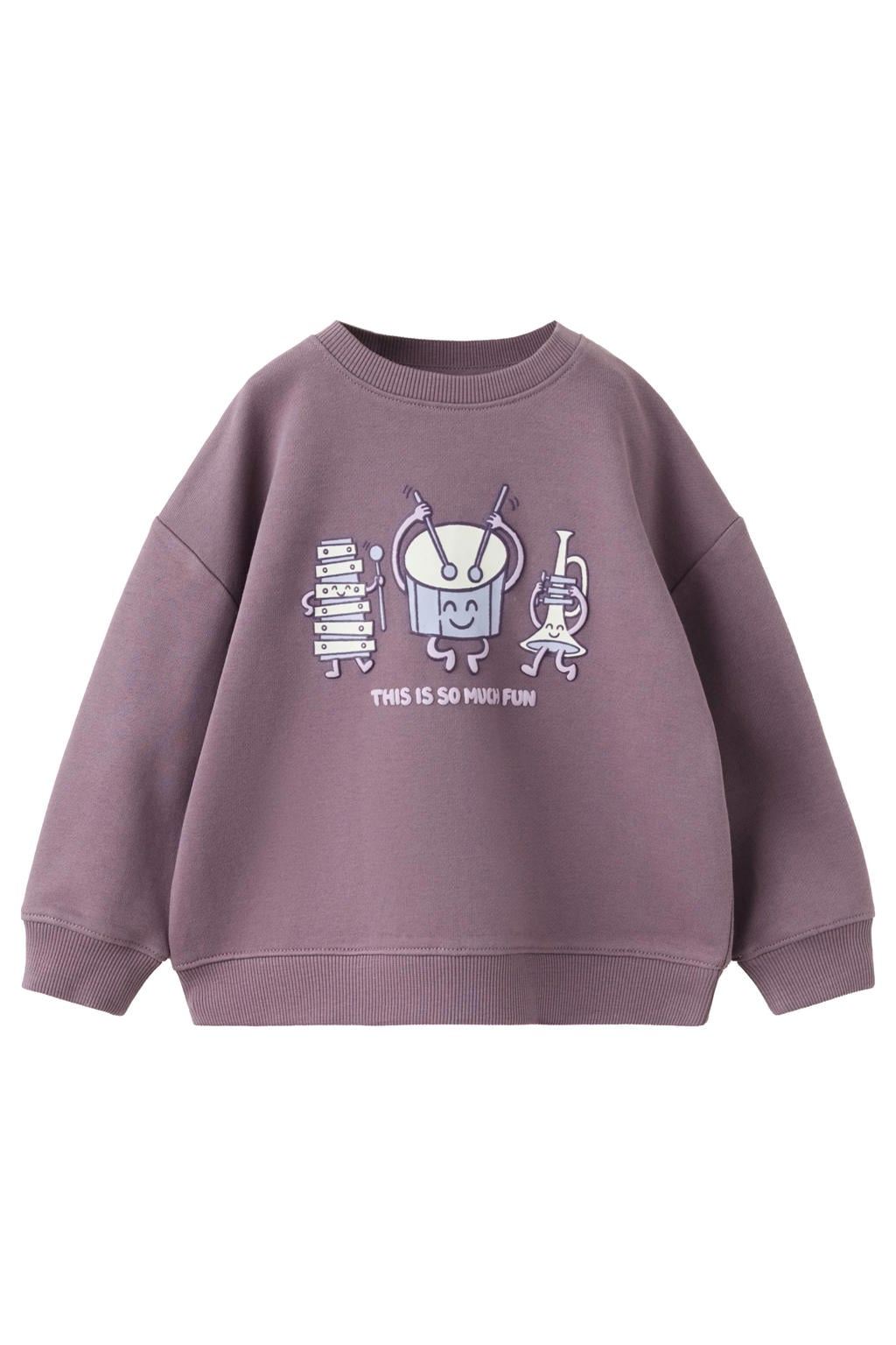 Paarse jongens Mango Kids sweater met printopdruk, lange mouwen en geribde boorden