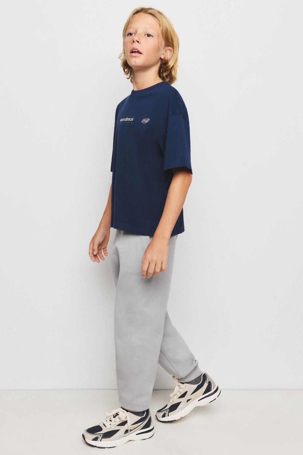 Grijs melange jongens Mango Kids joggingbroek van sweat materiaal met elastische tailleband met koord en effen