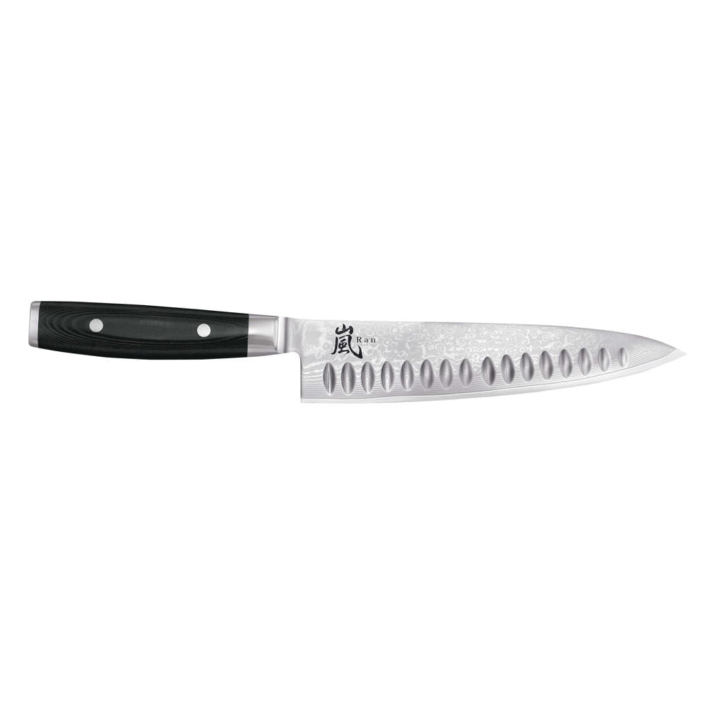 Yaxell Koksmes Ran met anti-kleefkuiltjes 20 cm - 69 laags roestvrij damast staal - canvas Micarta heft