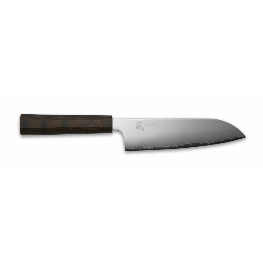 Yaxell Santokumes Hana 16.5 cm - 3 laags RVS - donkerbruin Pakkahouten heft