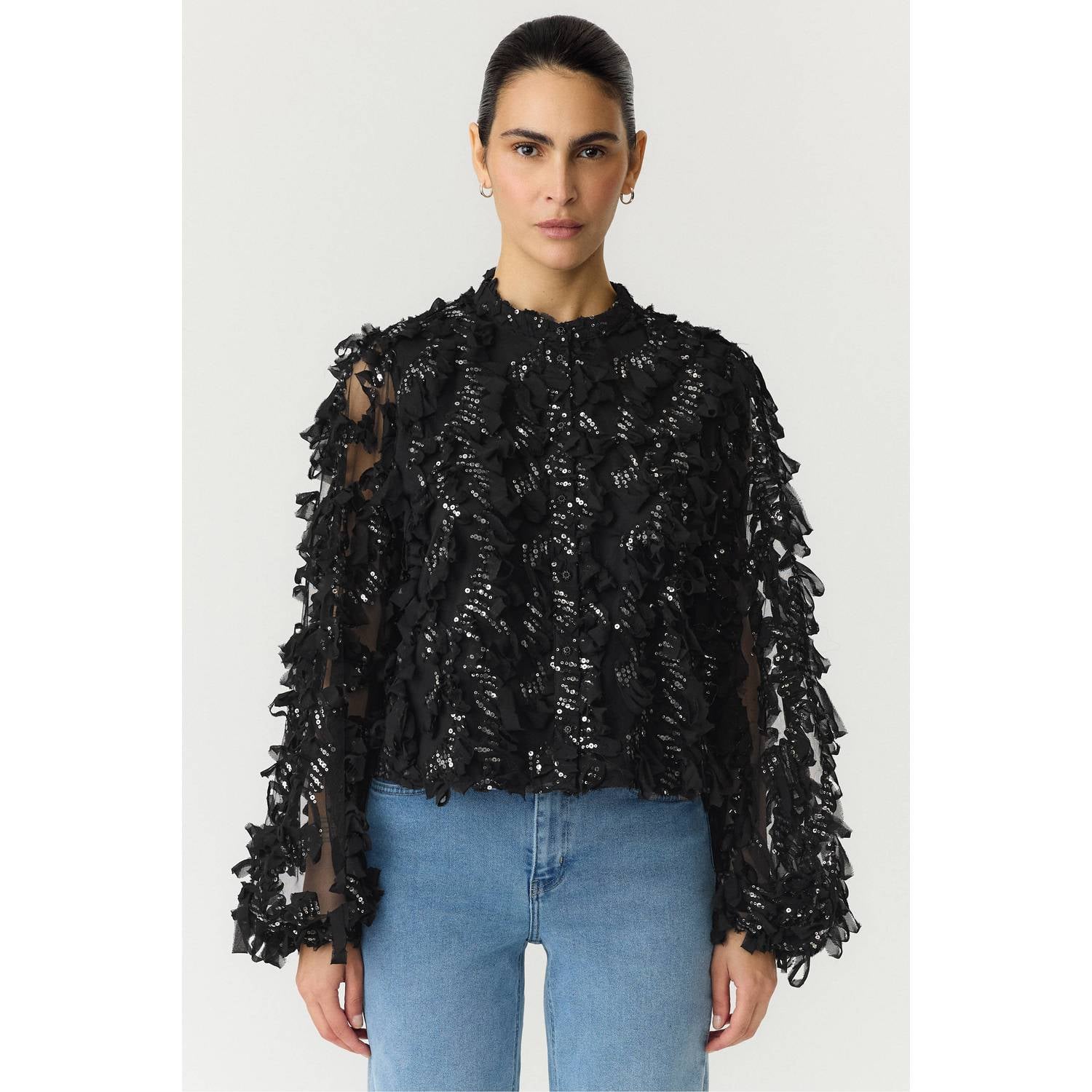 YAS blouse met pailletten zwart