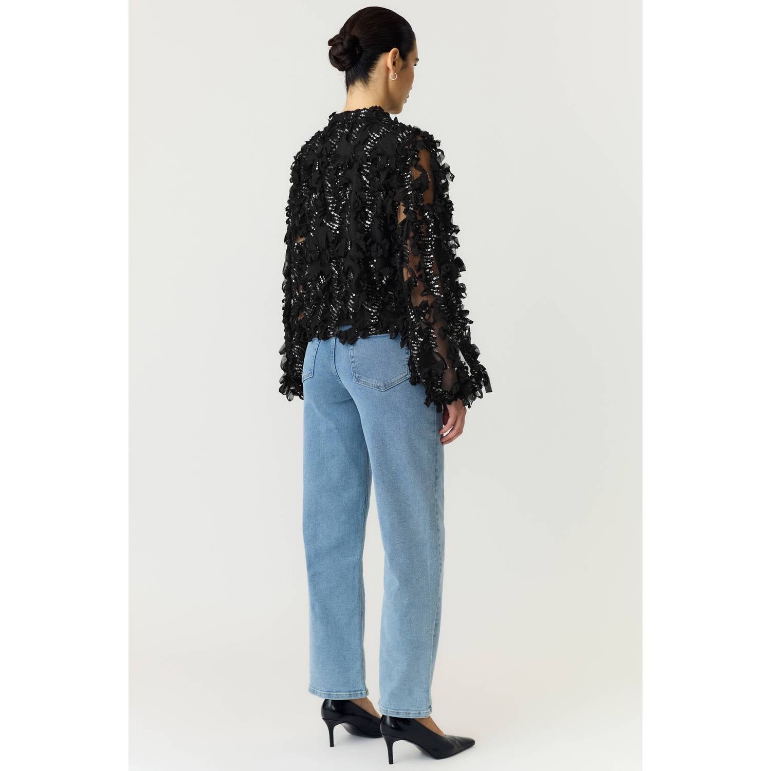 YAS blouse met pailletten zwart