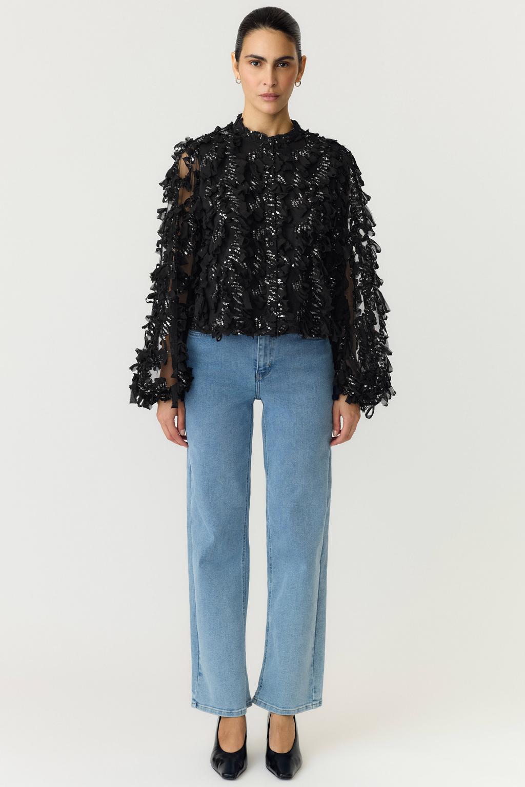 YAS blouse met pailletten - zwart