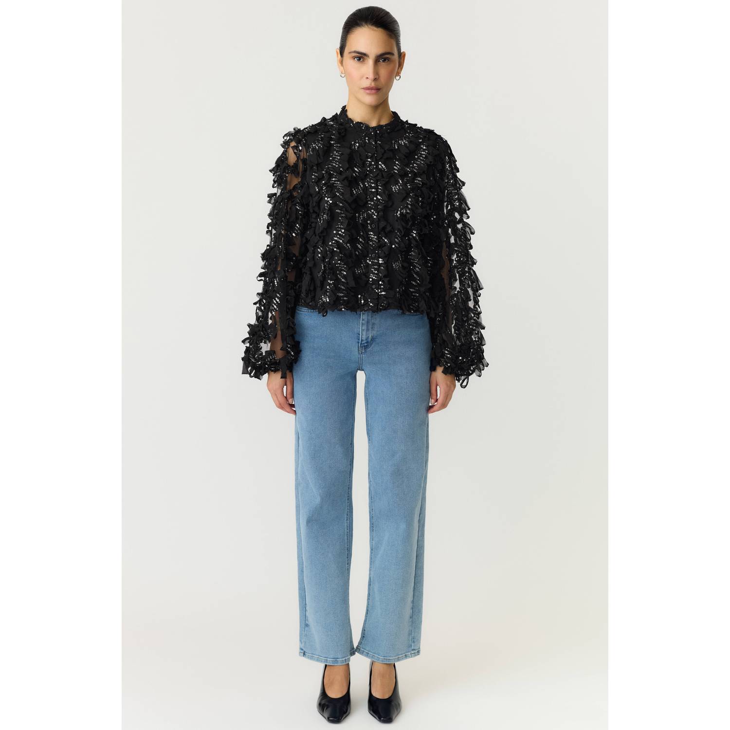 YAS blouse met pailletten zwart