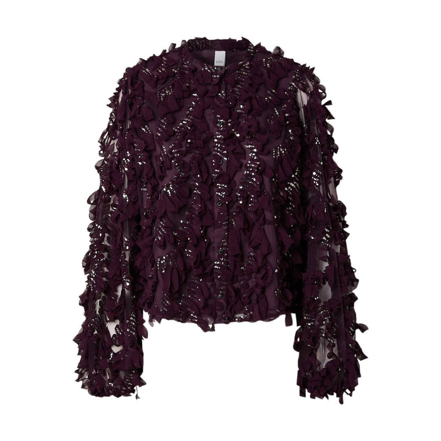 YAS blouse met pailletten donkerpaars