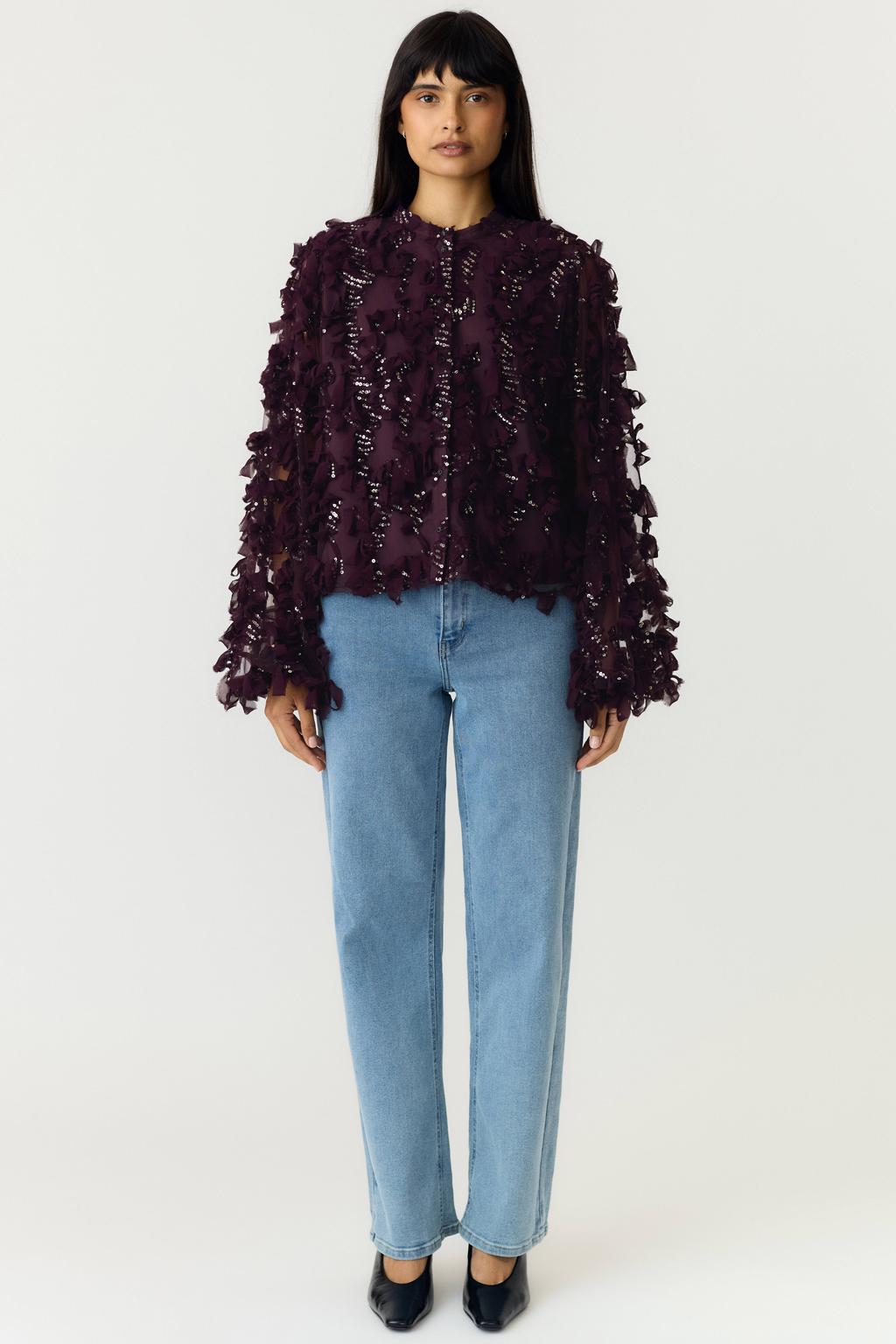 YAS blouse met pailletten - donkerpaars