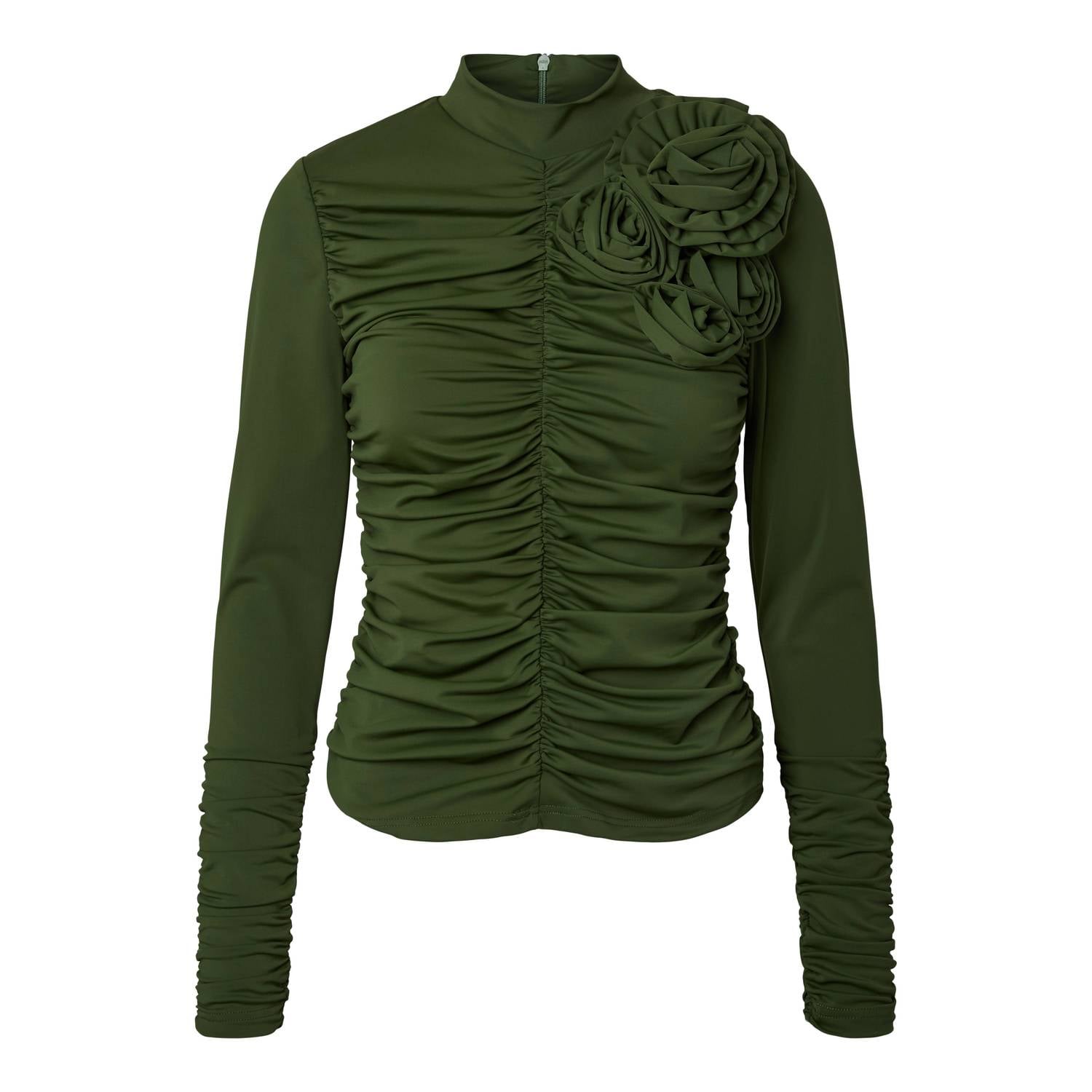 YAS aansluitende top met plooien groen