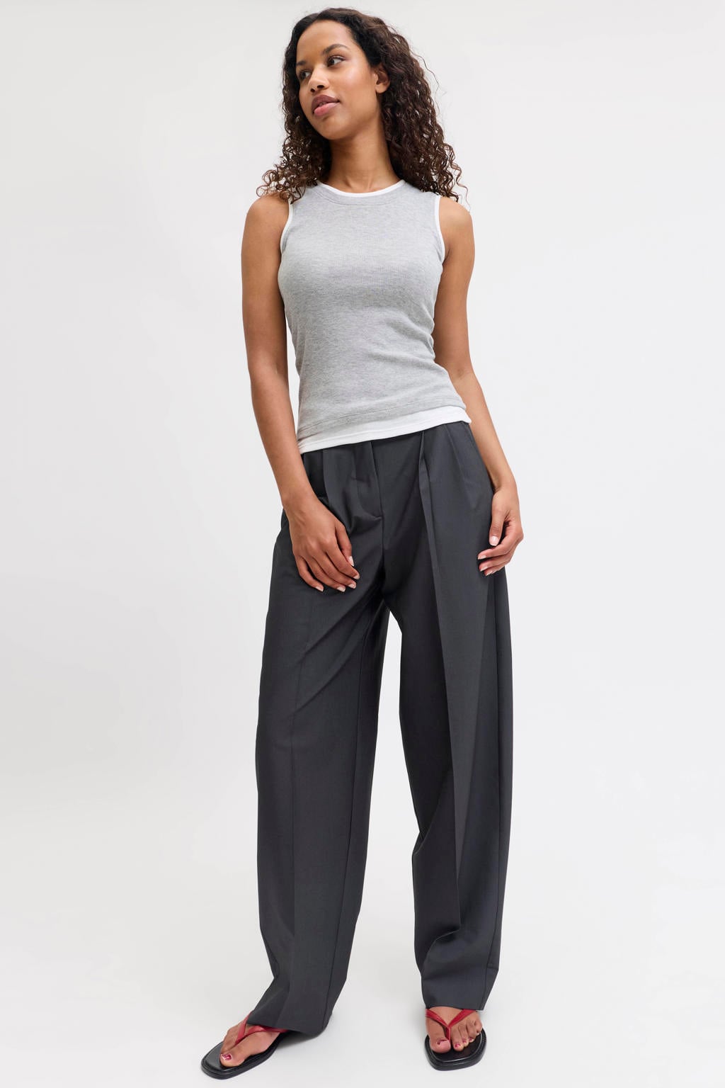 Grijze dames JJXX van polyester met barrel, high waist, rits, haak- en knoopsluiting en effen