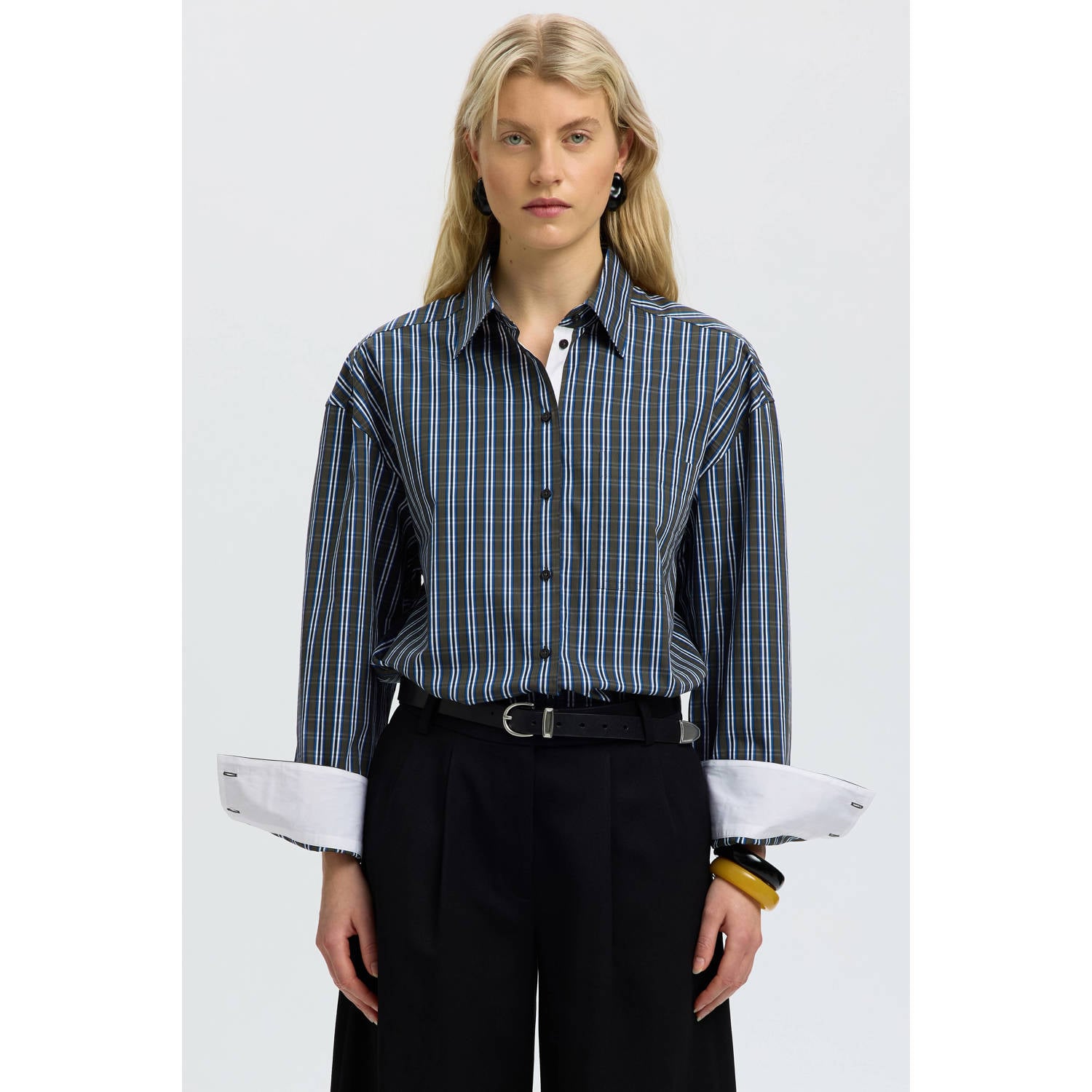 Selected Women geruite blouse donkerblauw
