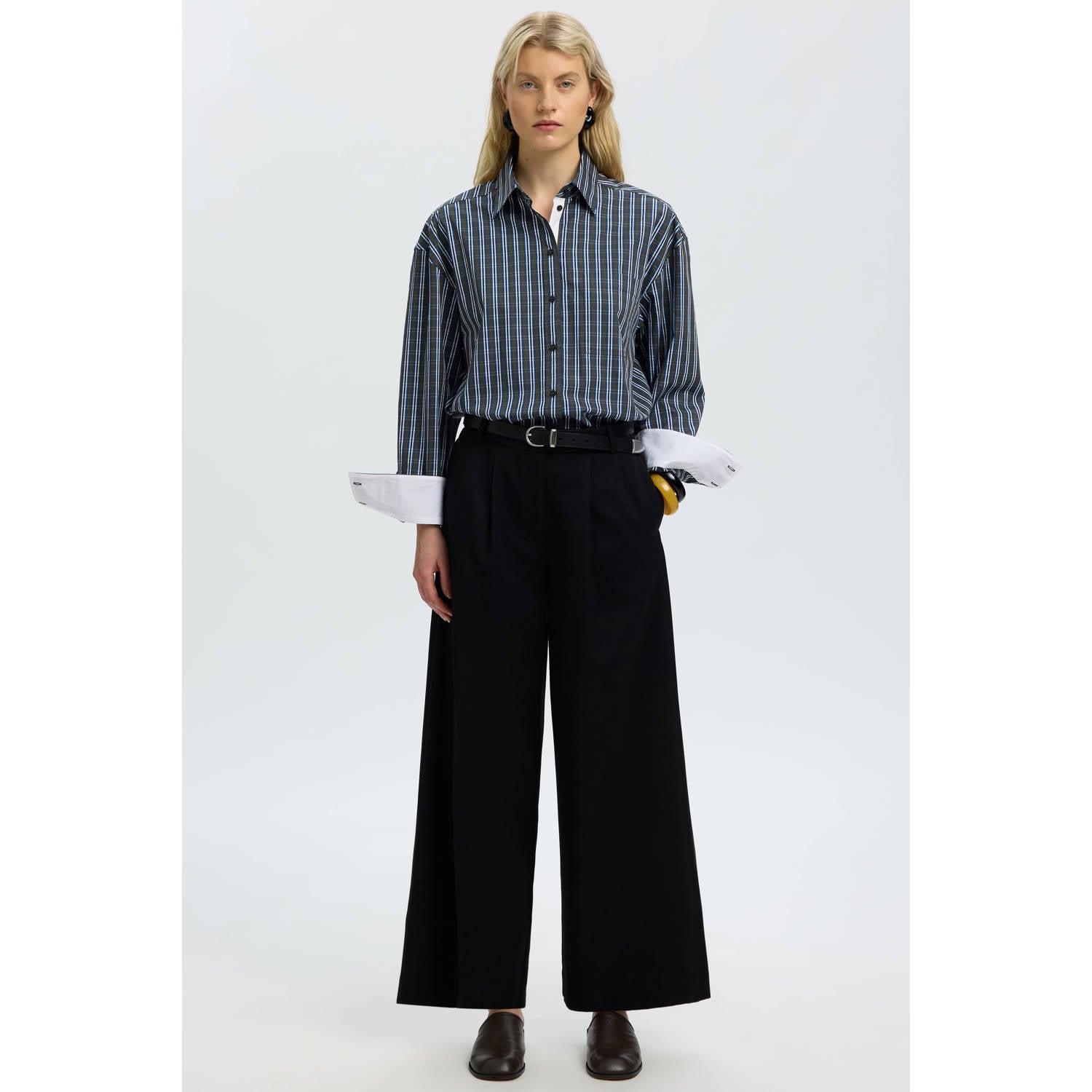 Selected Women geruite blouse donkerblauw