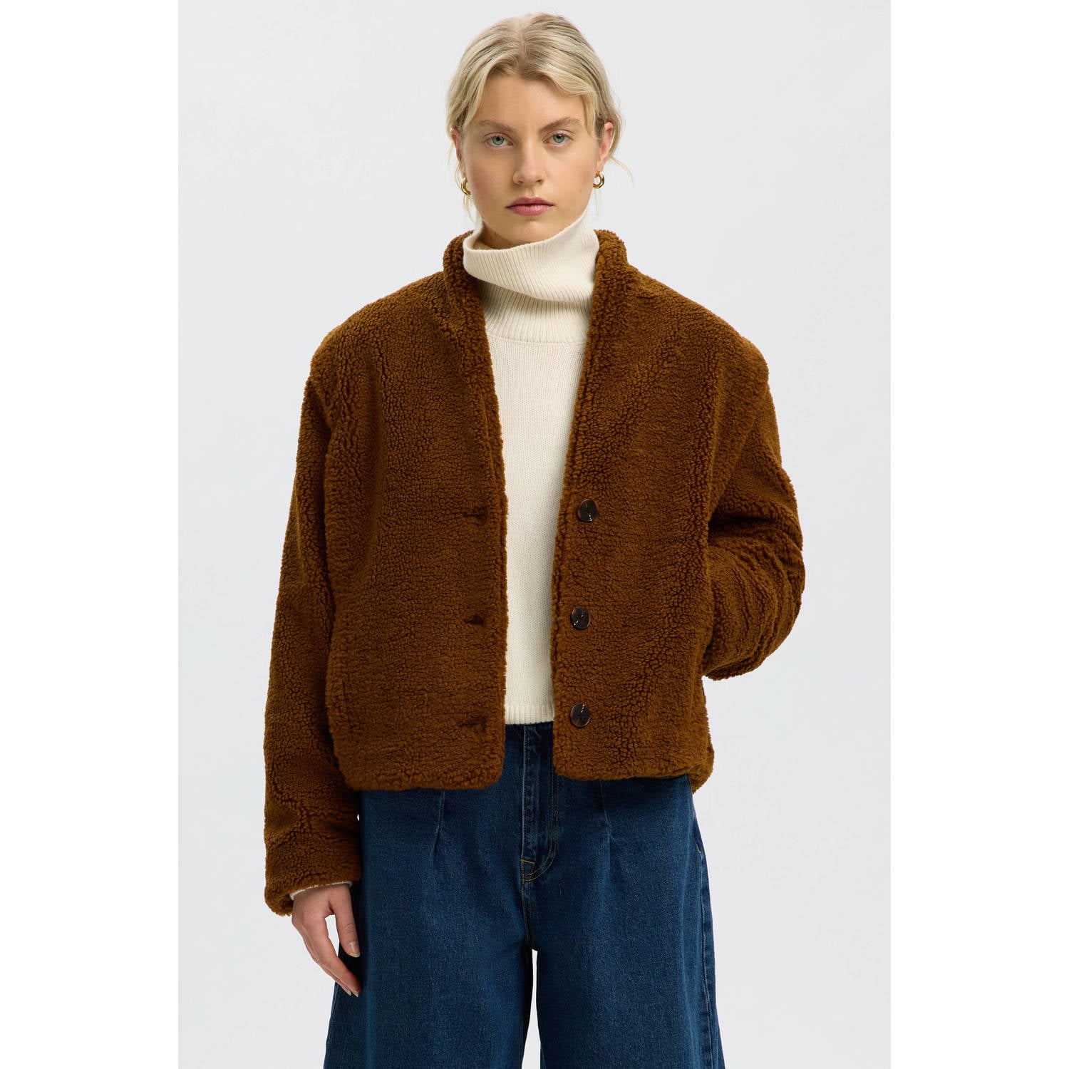 Selected Women teddy jas donkerbruin