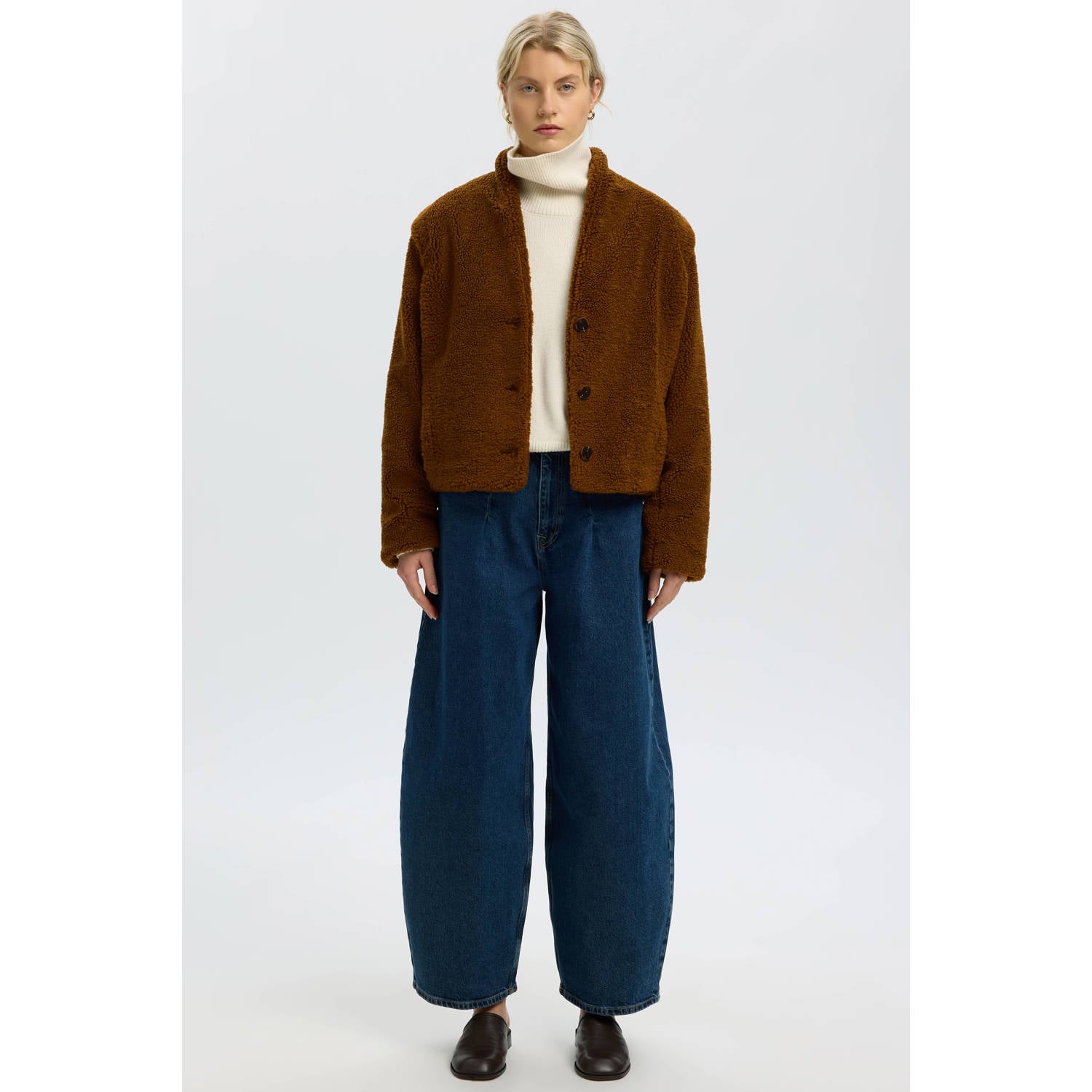 Selected Women teddy jas donkerbruin