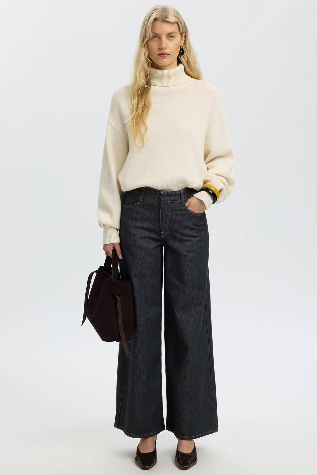 Dark blue denim dames Selected Women Slwextra Wide Baria-Bora Mw wide leg jeans dark blue van denim met high waist en effen