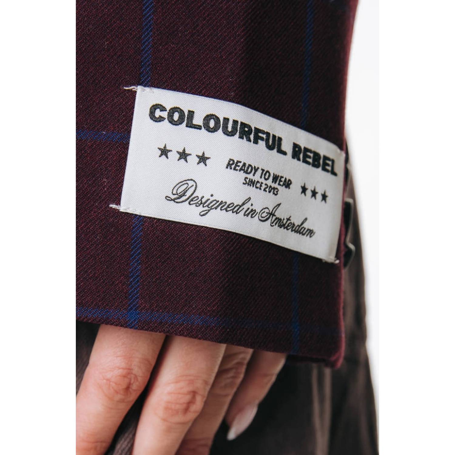 Colourful Rebel cropped geruite blazer met patches bordeauxrood