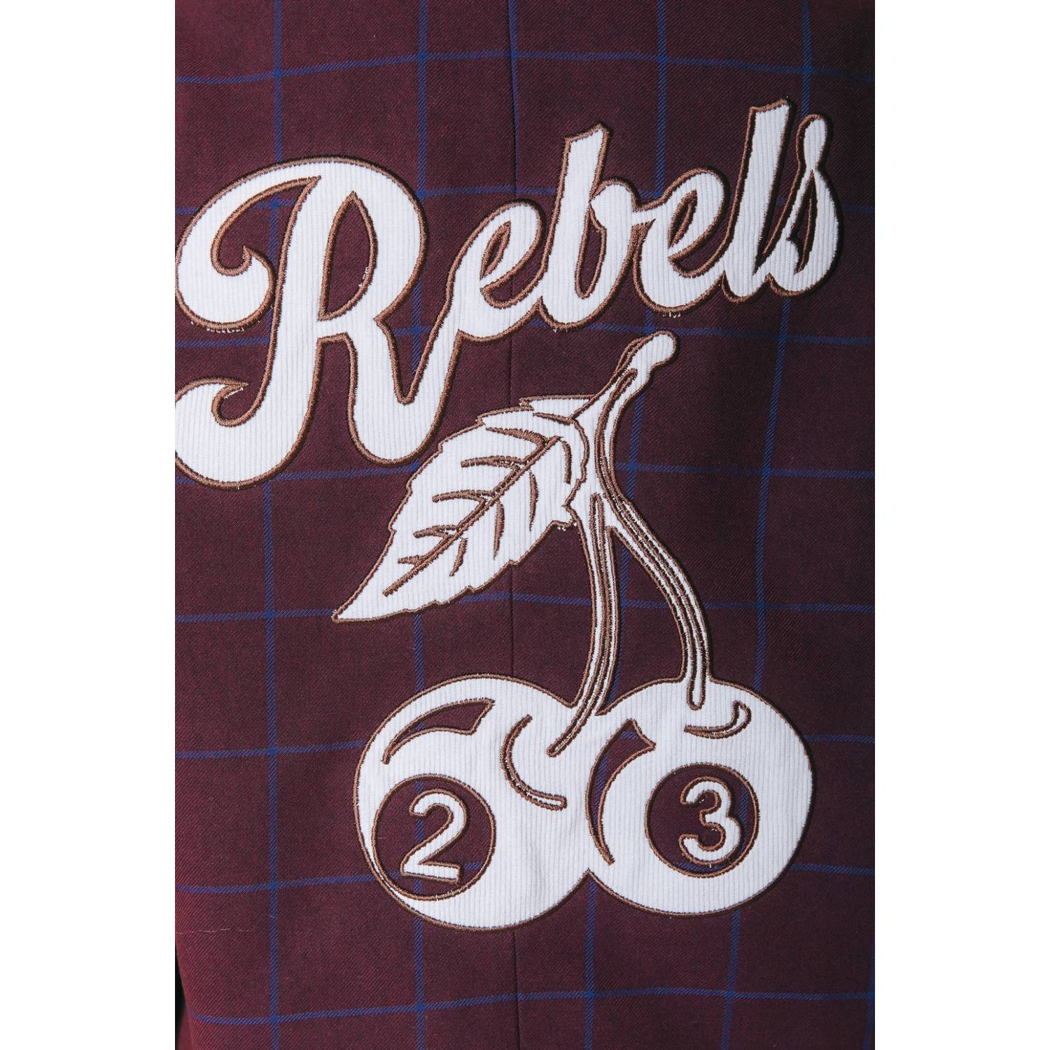 Colourful Rebel cropped geruite blazer met patches bordeauxrood