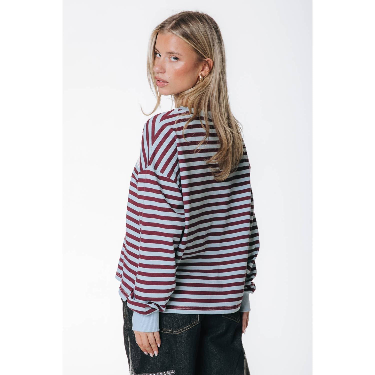 Colourful Rebel gestreepte pullover met logo blauw