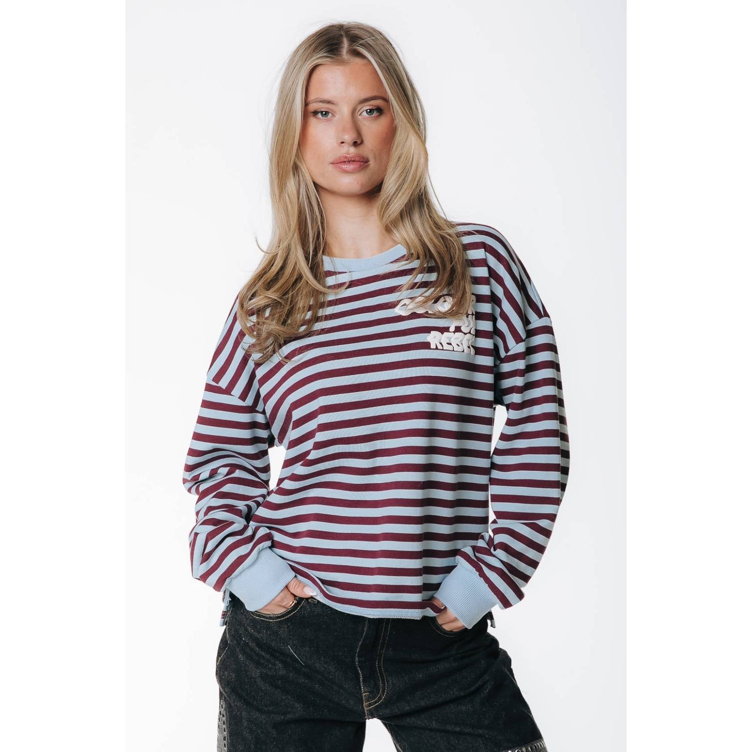 Colourful Rebel gestreepte pullover met logo blauw