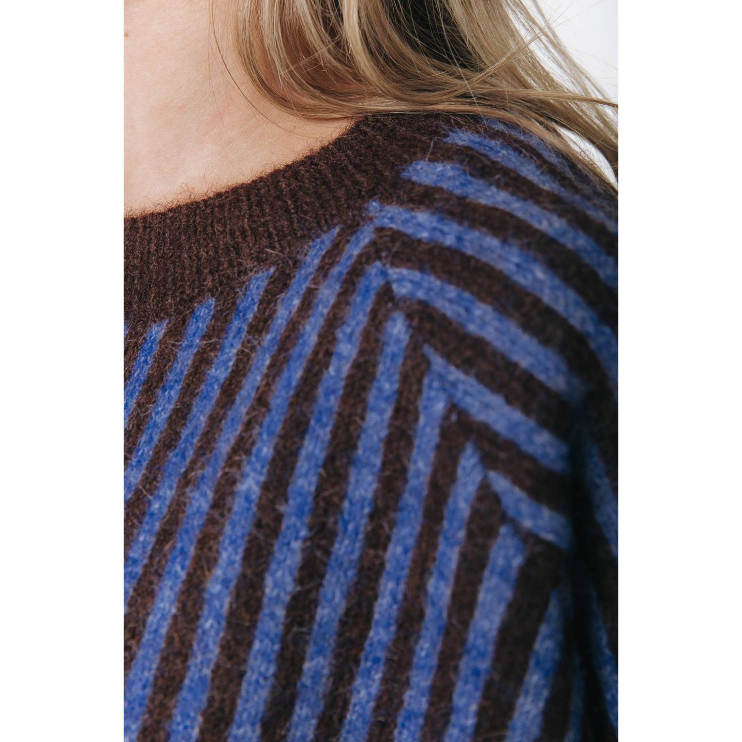 Colourful Rebel gestreepte gebreide trui met wol blauw