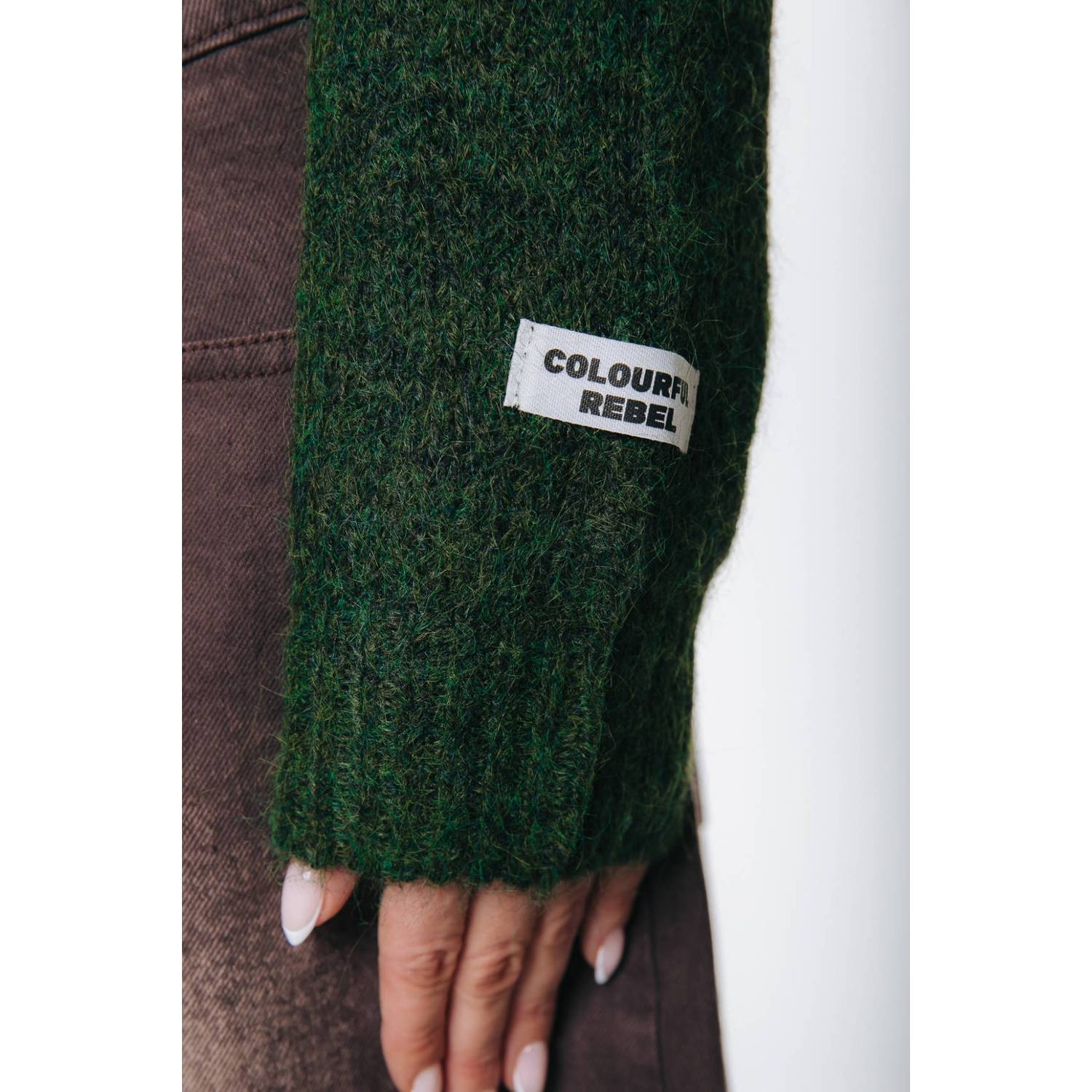 Colourful Rebel gebreid vest met wol donkergroen