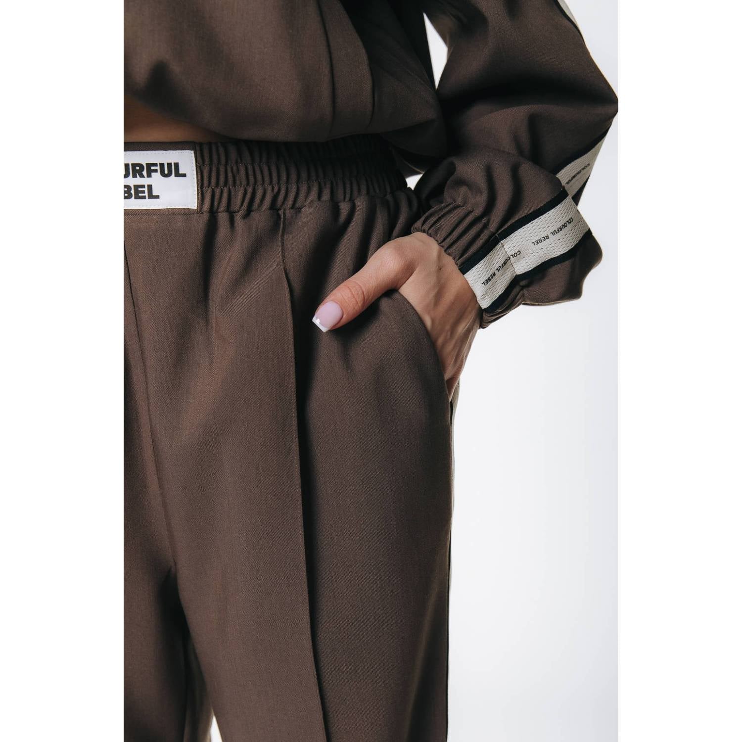 Colourful Rebel wide leg broek met patches bruin