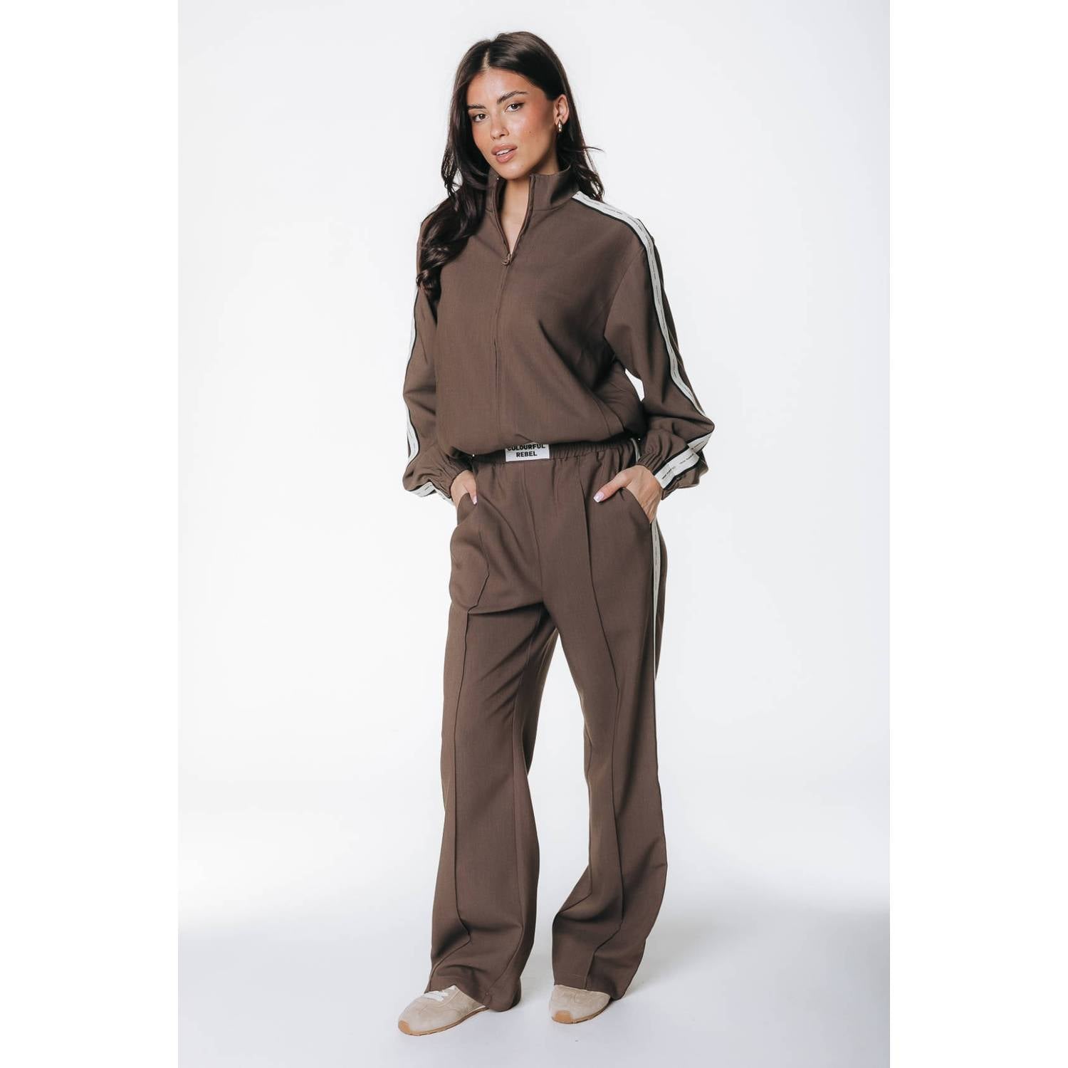 Colourful Rebel wide leg broek met patches bruin