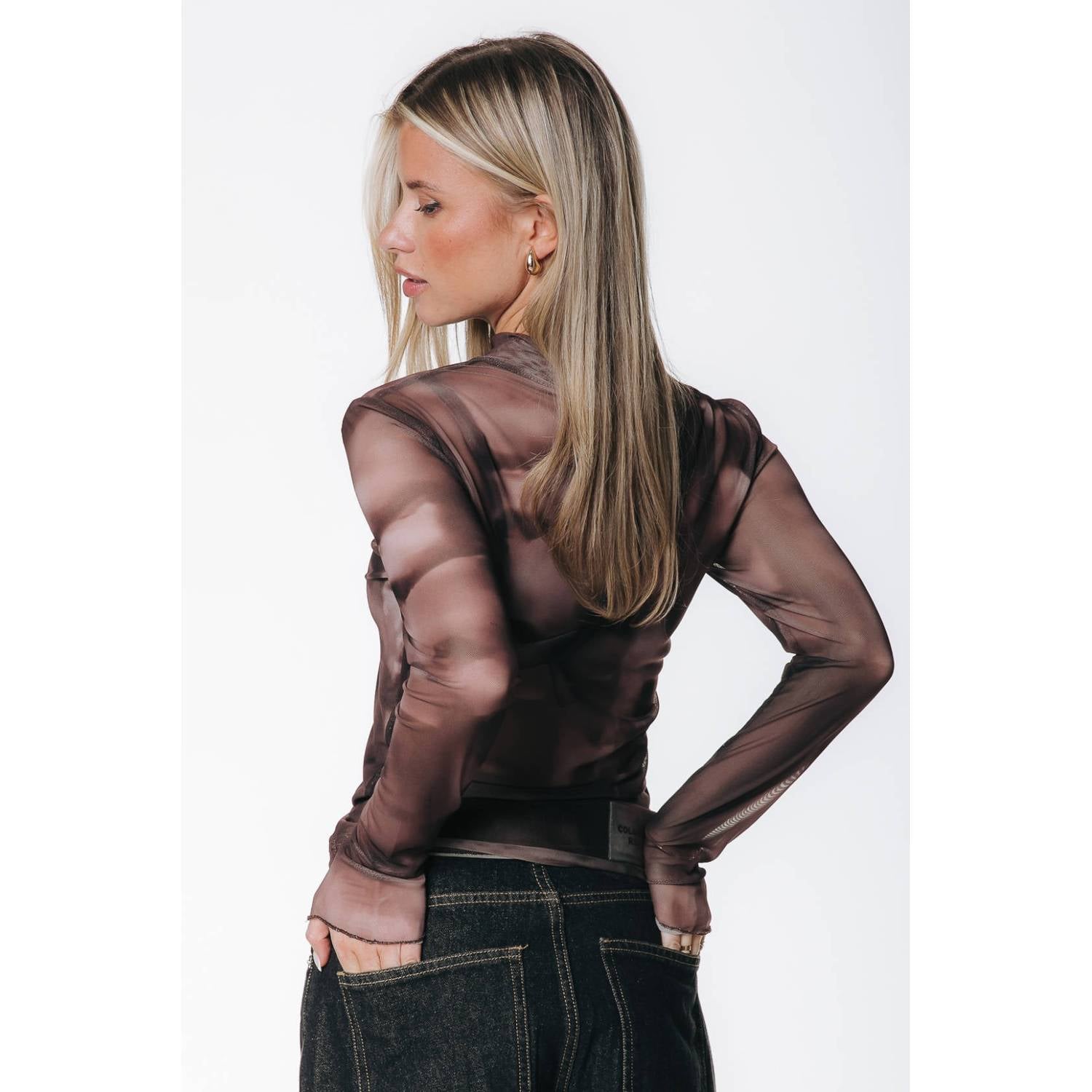 Colourful Rebel semi-transparante top met print bruin