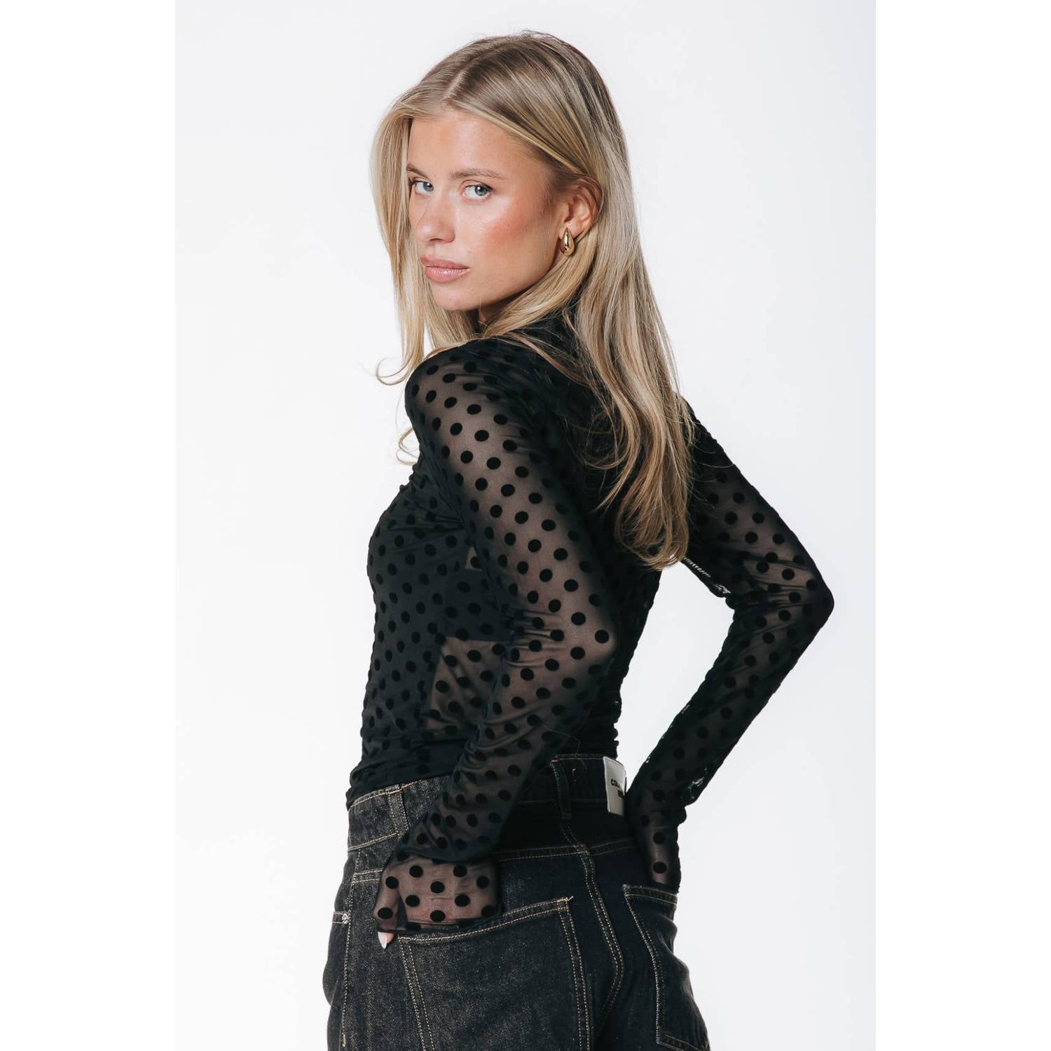 Colourful Rebel semi-transparante top met stippen zwart