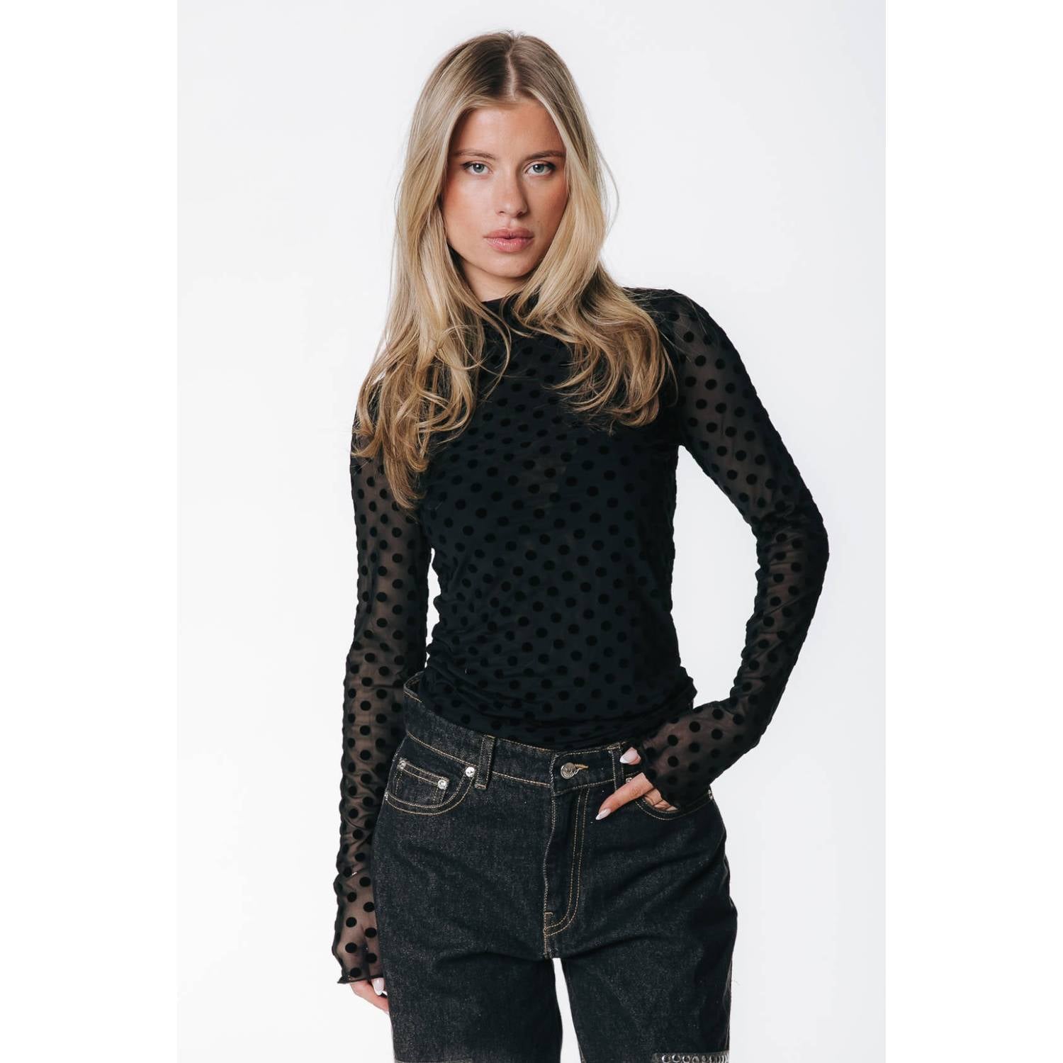 Colourful Rebel semi-transparante top met stippen zwart