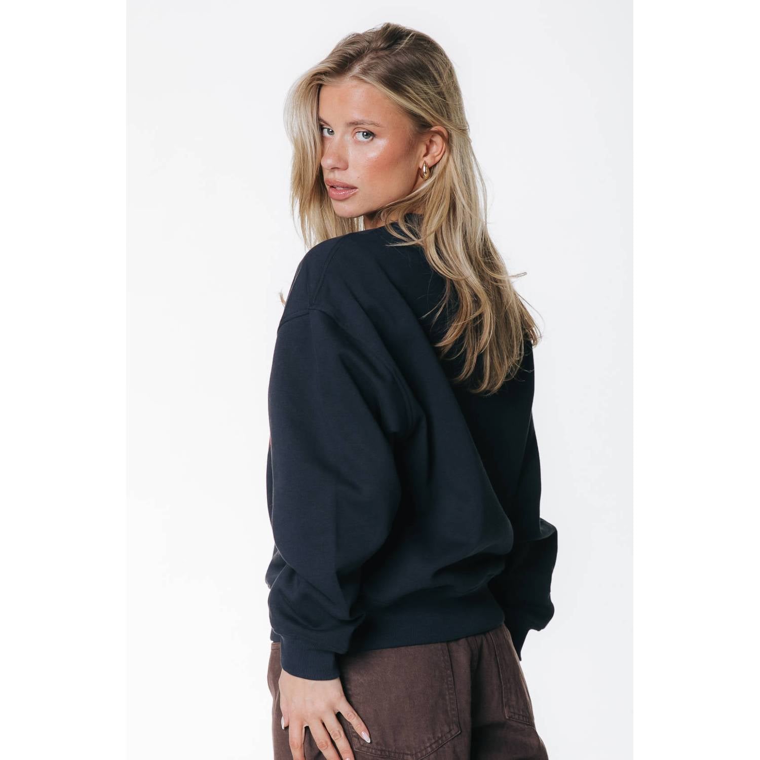 Colourful Rebel katoenen trui met print donkerblauw