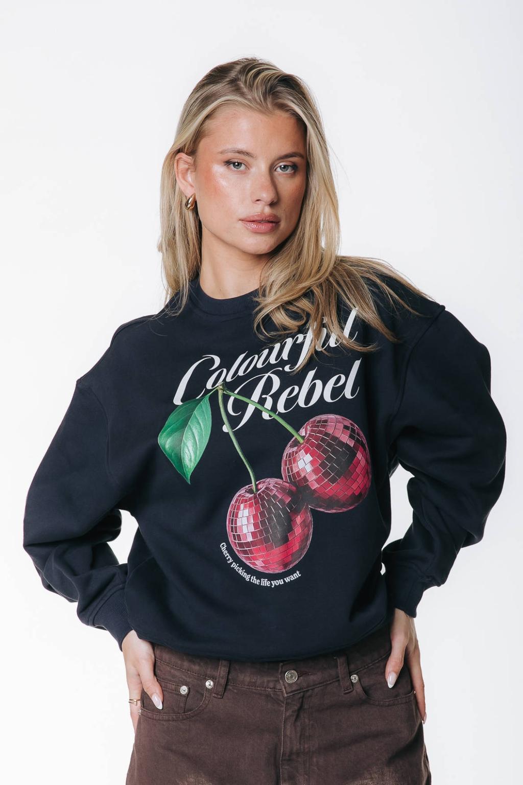 Colourful Rebel katoenen trui met print - donkerblauw