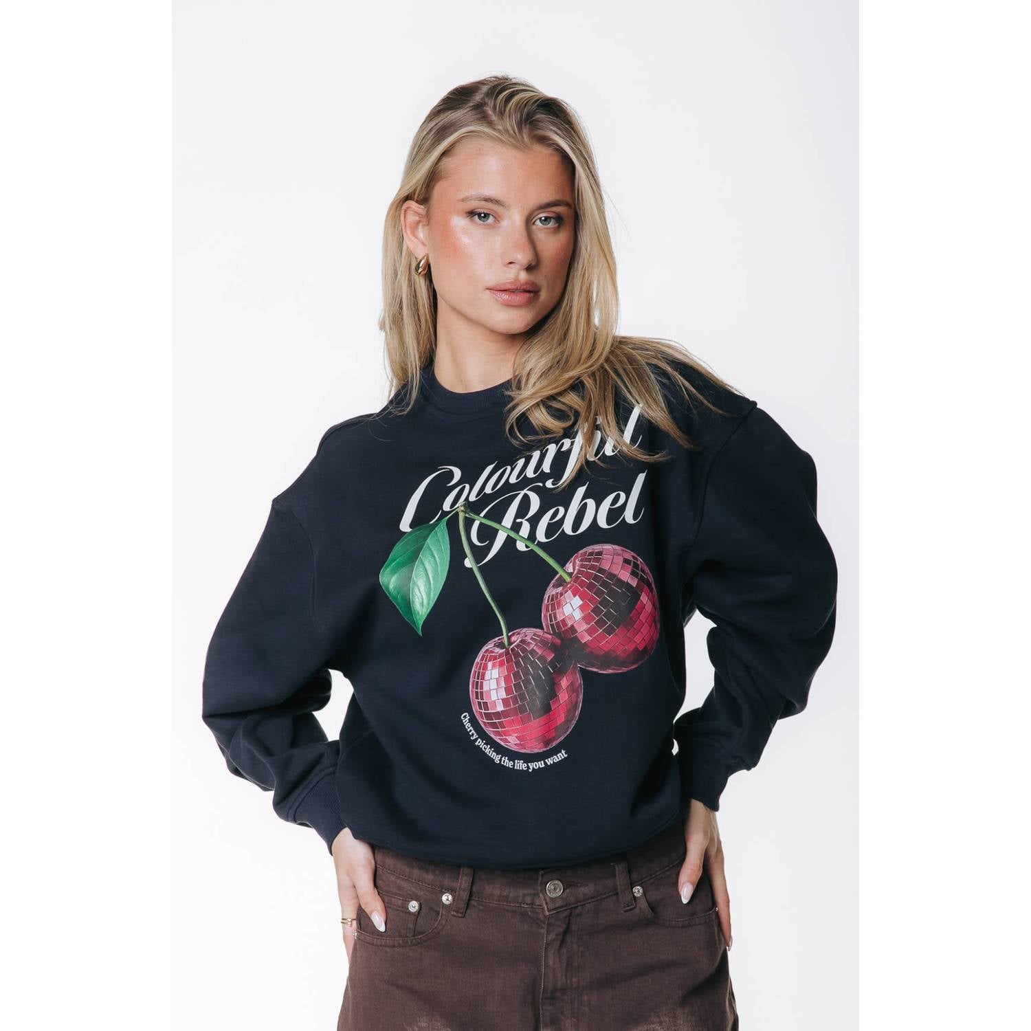 Colourful Rebel katoenen trui met print donkerblauw
