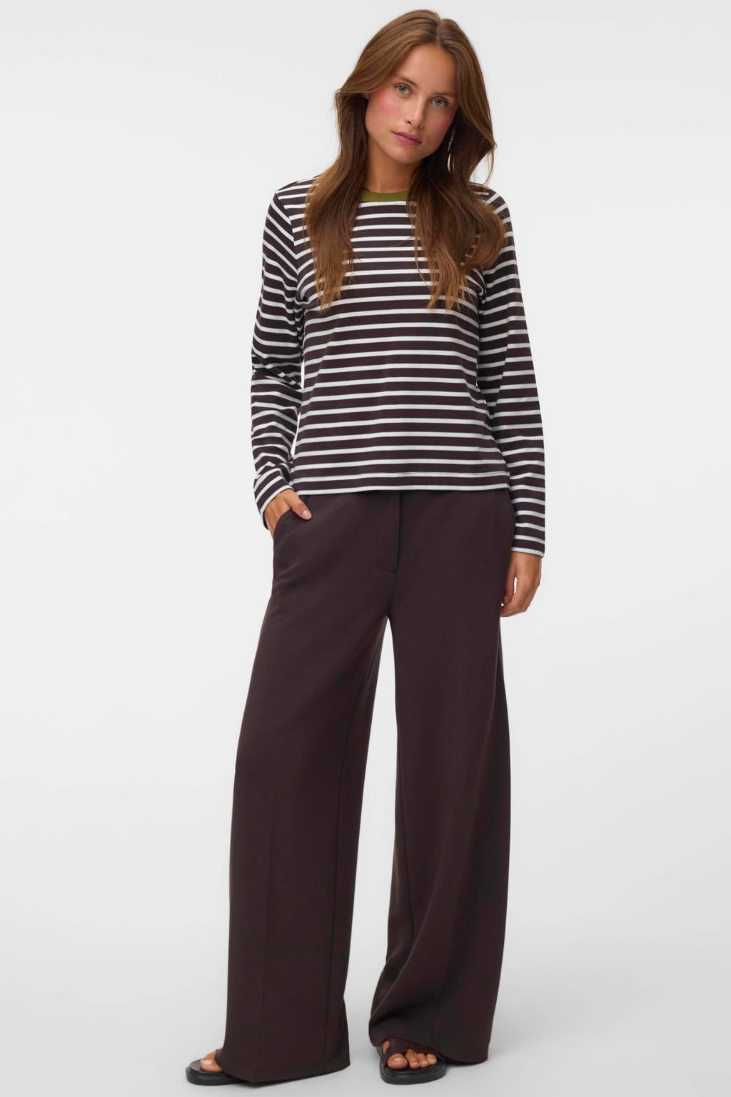 VERO MODA x Wehkamp gestreepte top - bruin/ecru