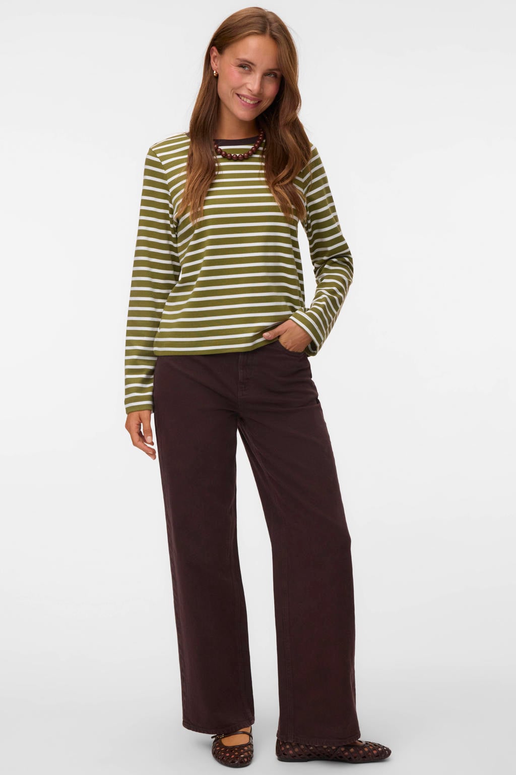 VERO MODA x Wehkamp gestreepte top - groen/ecru