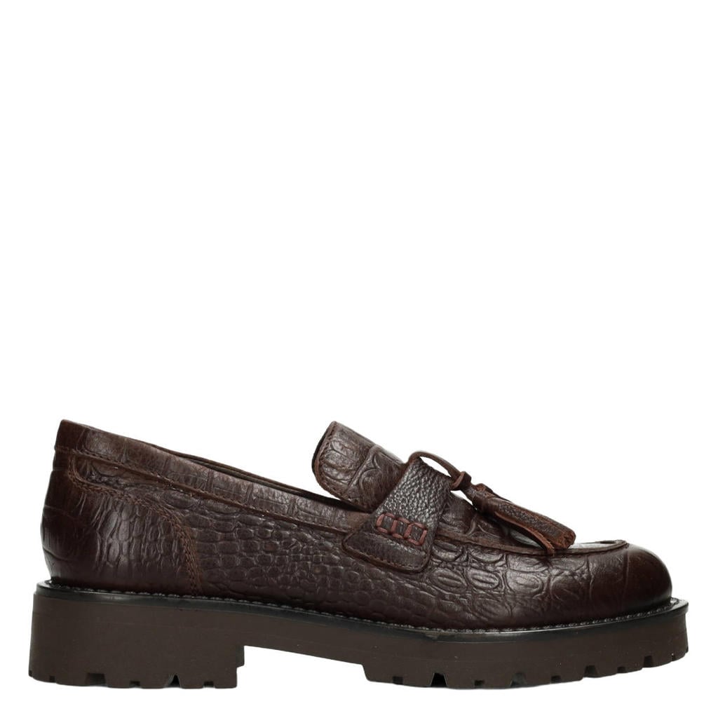 Donkerblauwe dames POSH by Poelman Lein chunky leren loafers -