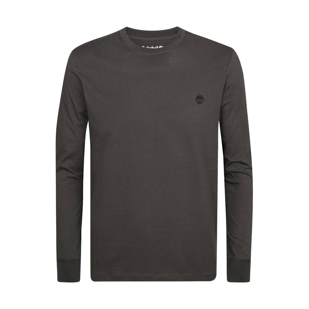 Antraciete heren Timberland regular fit longsleeve van katoen met effen, lange mouwen en ronde hals