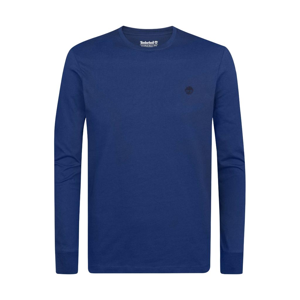 Donkerblauwe heren Timberland regular fit longsleeve van katoen met effen, lange mouwen en ronde hals