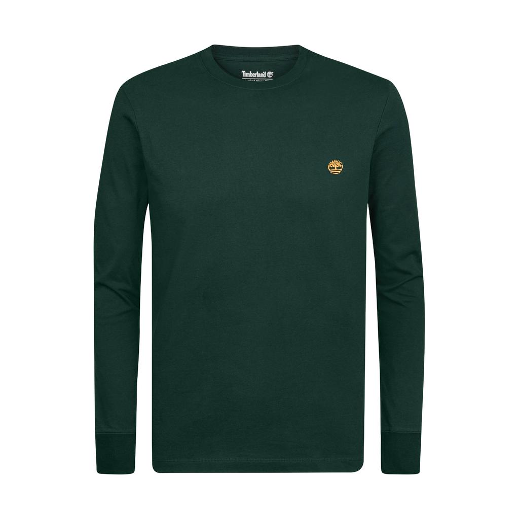 Donkergroene heren Timberland regular fit longsleeve van katoen met effen, lange mouwen en ronde hals